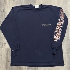 VTG Kauai Hawaiian Surfrider Long Sleeve T Shirt Blue Floral Surf Beach T Shirt